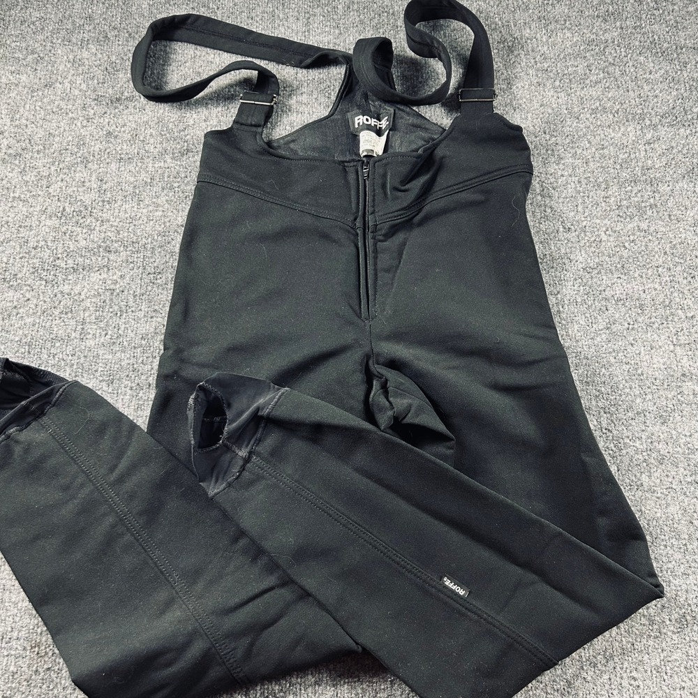 Roffe Body Seam II Ski Bib Pants Womens 14 Long Black Vintage Stirrup 3101